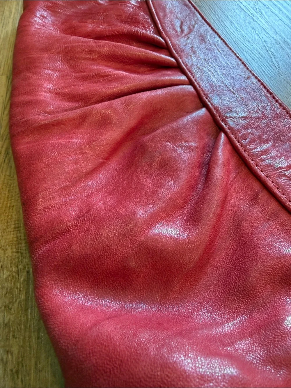 Lauren Merkin Red Leather Pleated Clutch